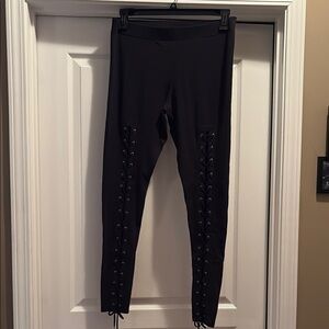 Black Lace-Up Leggings Large